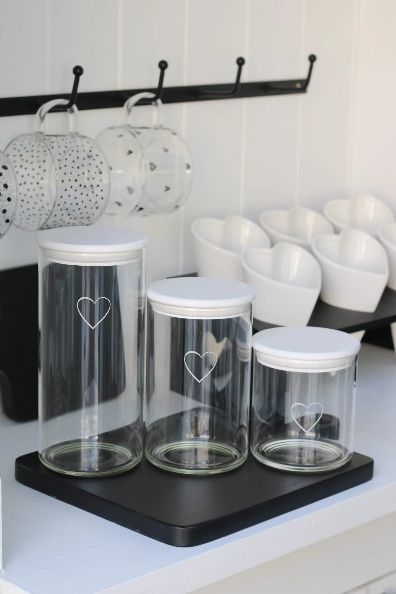 Set 3 Bamboo Storage Jars - Single Heart White lid 1000ml - Image 5
