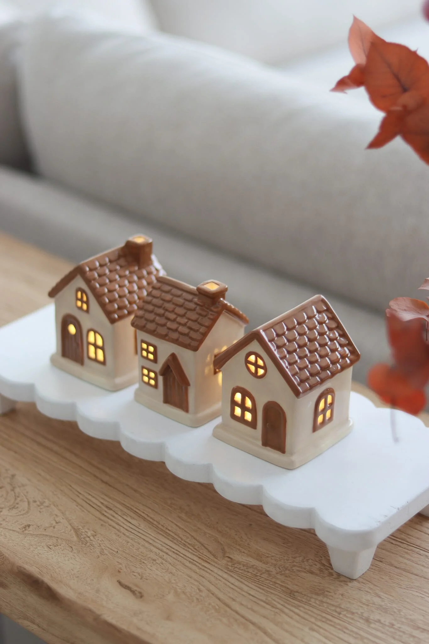 Set of 3 LED Autumn Ceramic Houses – Brown - Image 4