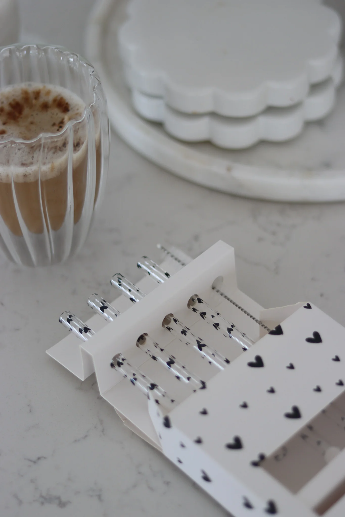 Set Of 4 Glass Straws - Black/Multi Heart
