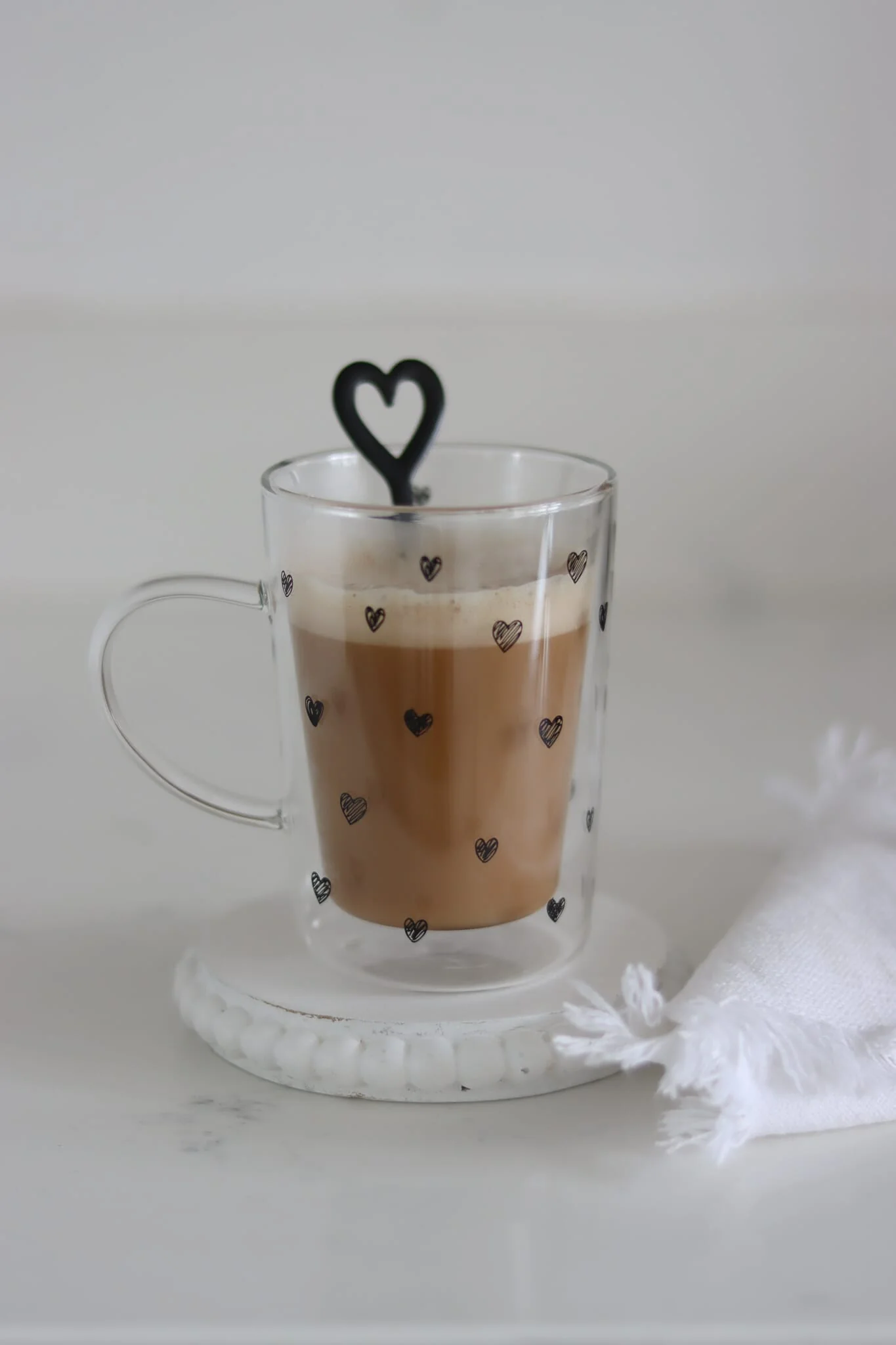Slim Double Wall Glass Mug - Small Hearts/Black - Image 2