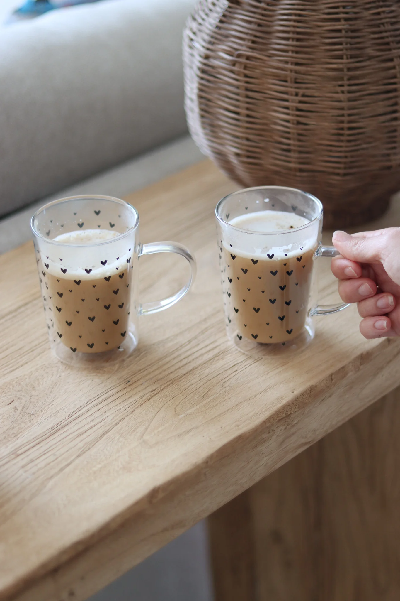 Slim Double Wall Glass Mug Set - 2 Piece -Small Closer Heart/Black - Image 3