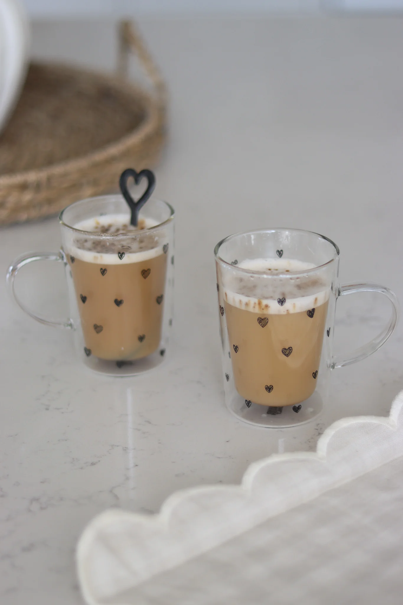Slim Double Wall Glass Mug Set – 2 Piece –Multi Hearts/Black - Image 3