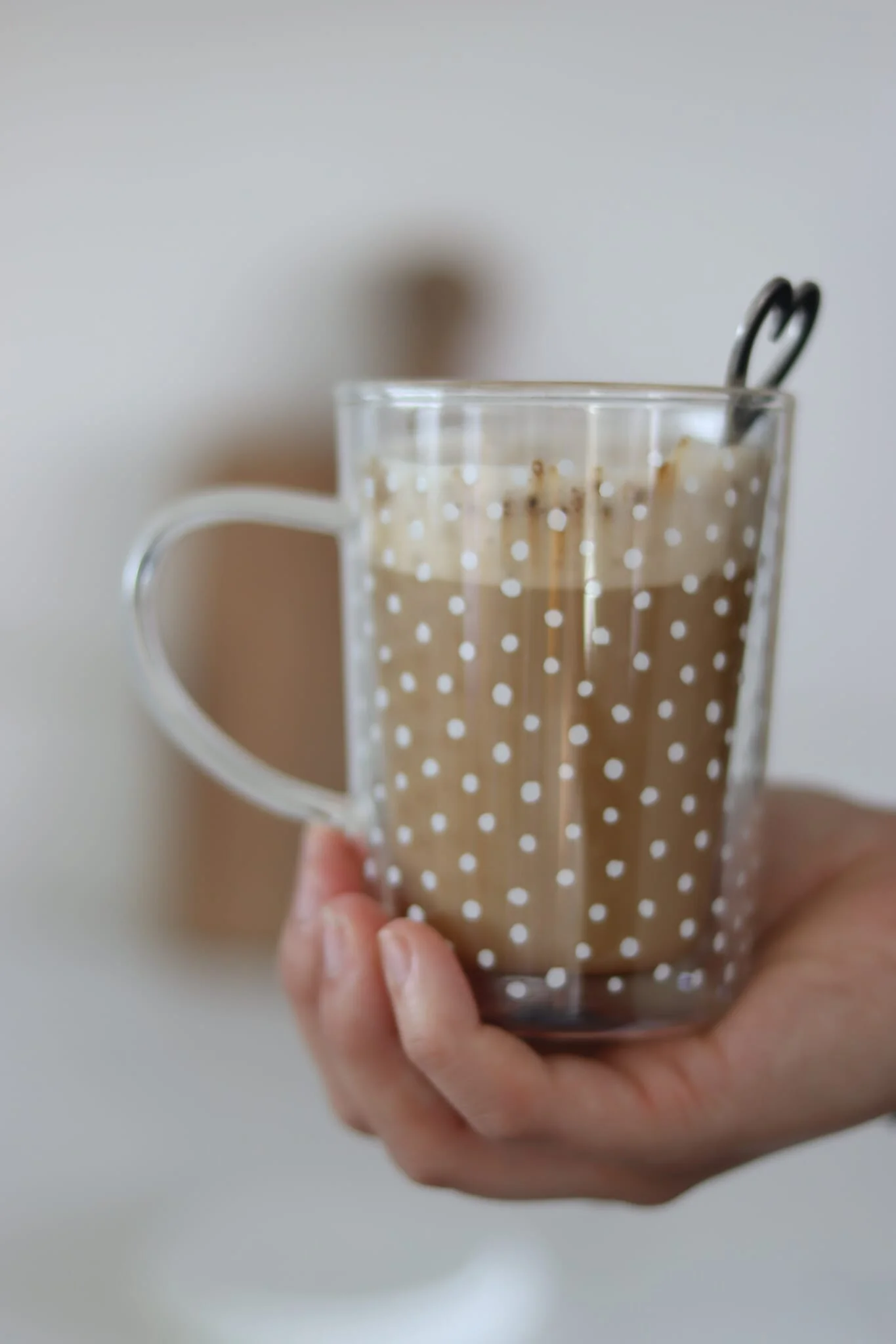 Slim Double Walled Glass Mug - White Polka Dot