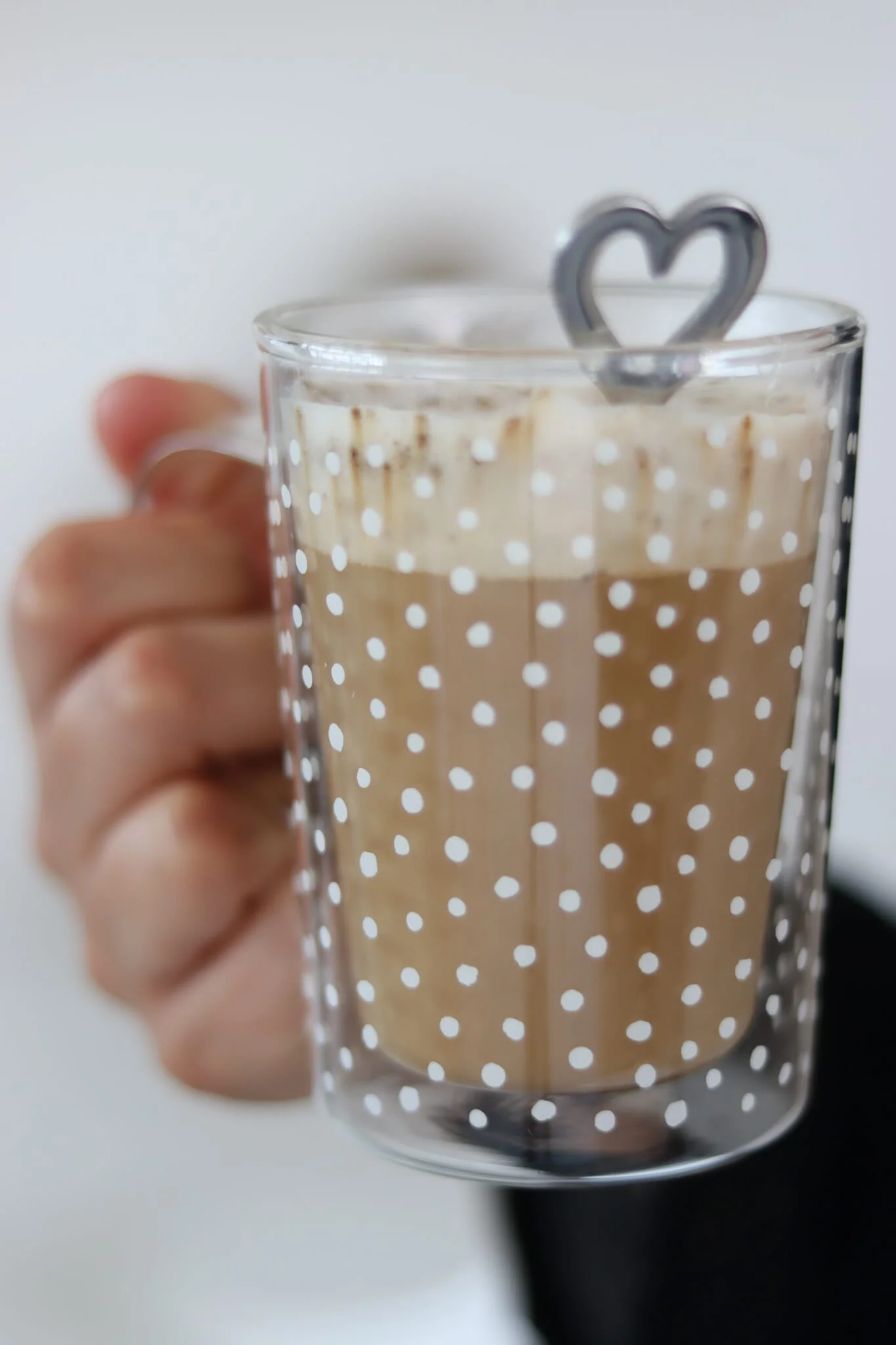 Slim Double Walled Glass Mug - White Polka Dot - Image 3