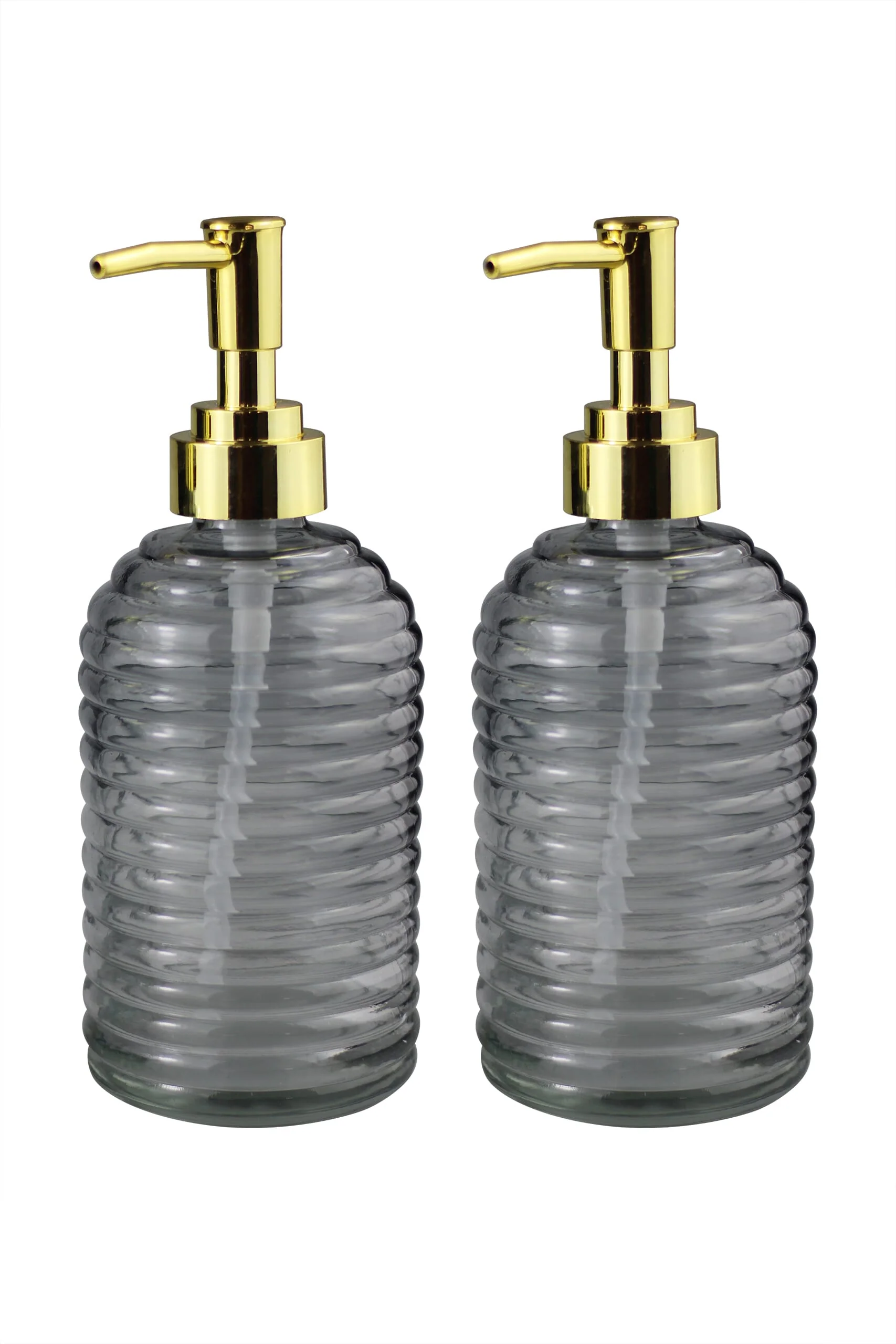 Smoked Rippled Glass Soap Dispensers - Gold Pump
