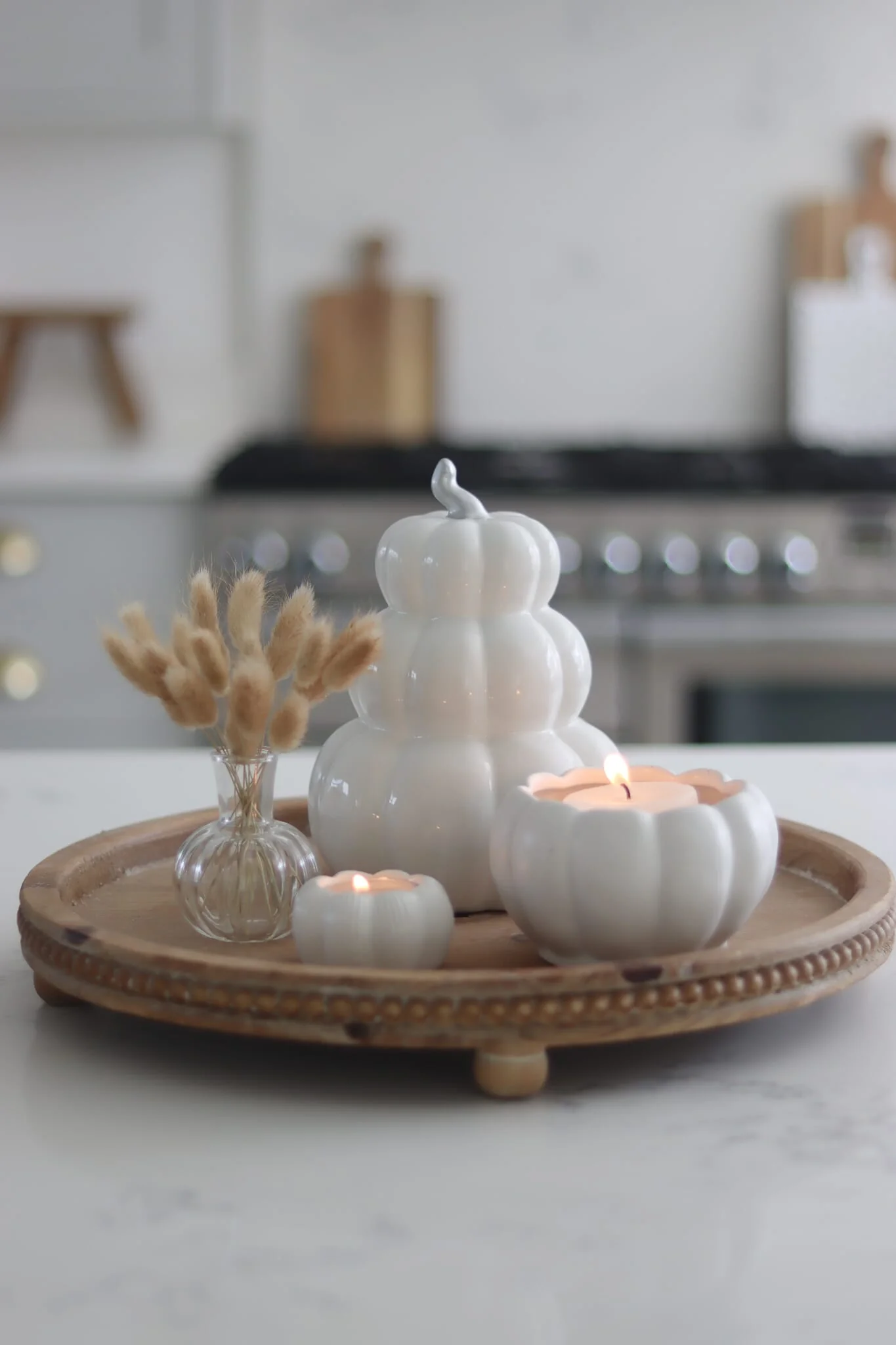 Stacked Ceramic Pumpkins-White/Silver
