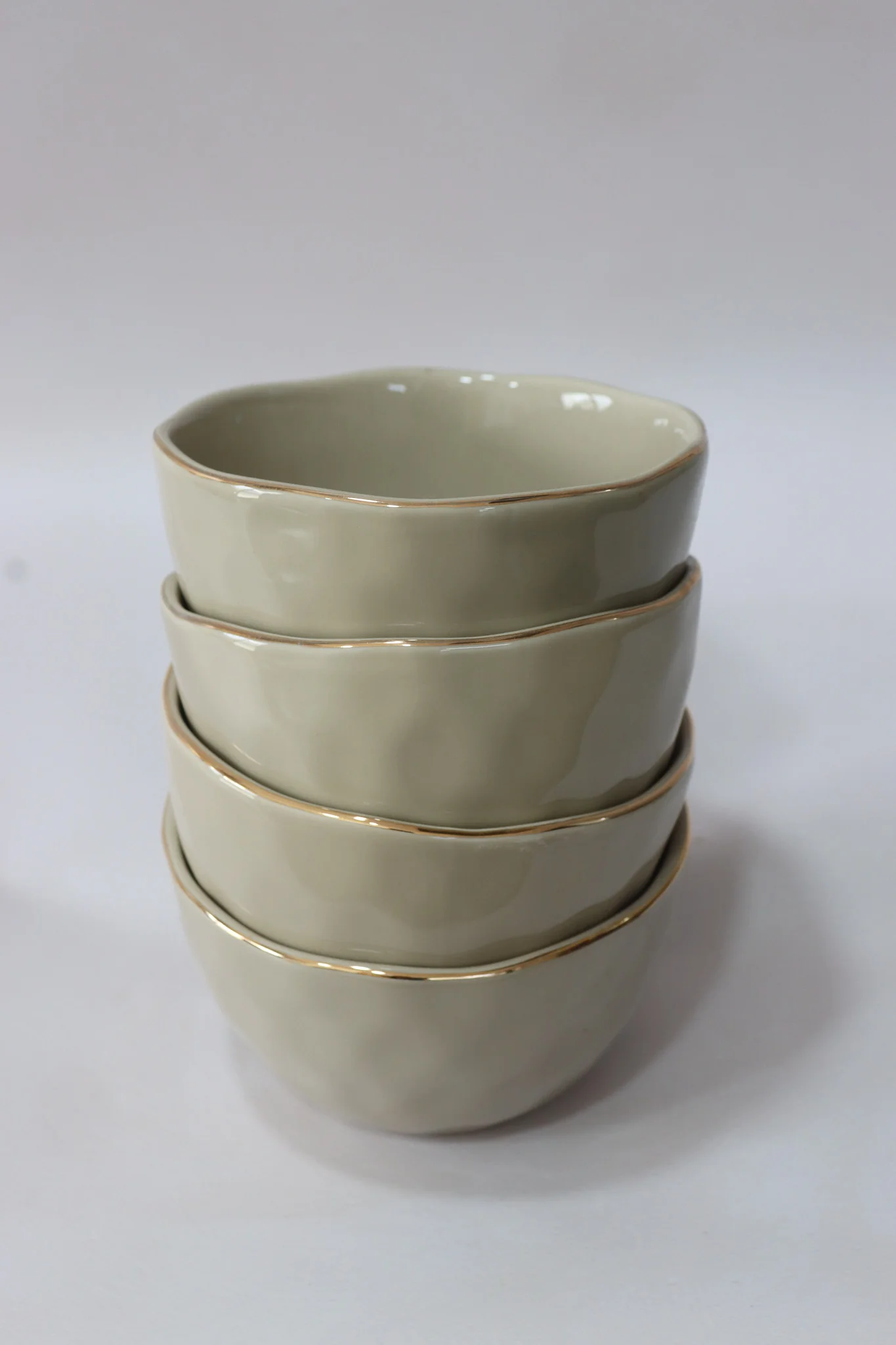 Taupe Gold Rim Bowl Set