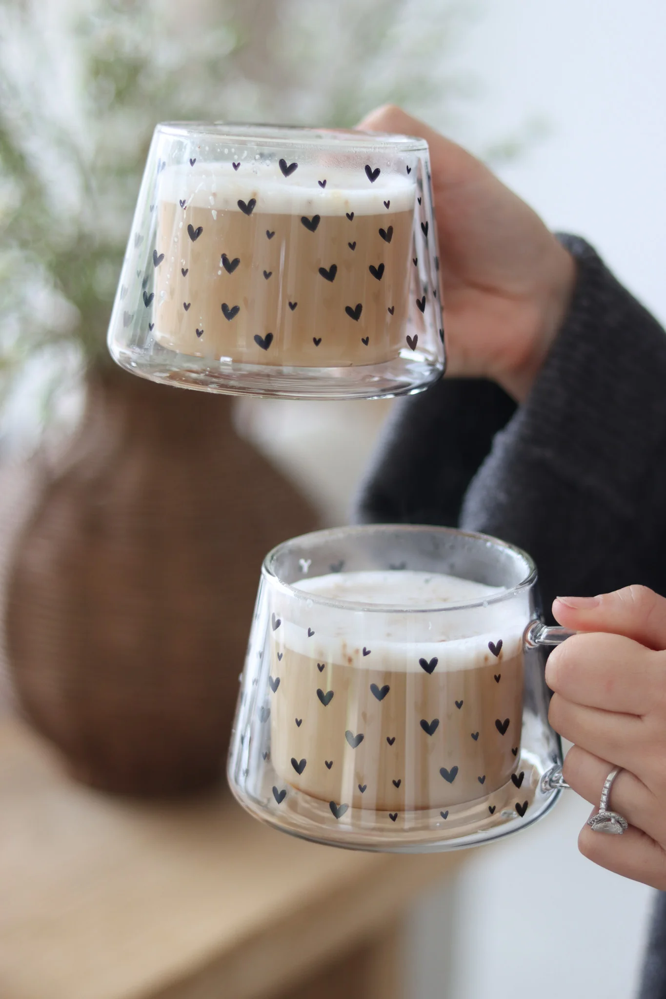 Wrap Around Glass Mug Set - 2 Piece - Multi Heart Black